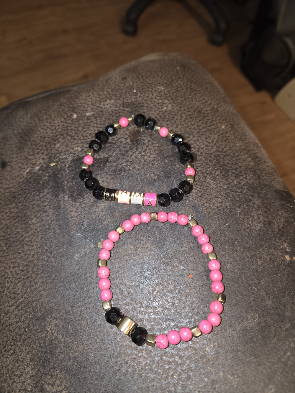 Pink and Black Beaded Stretch Bracelet Set